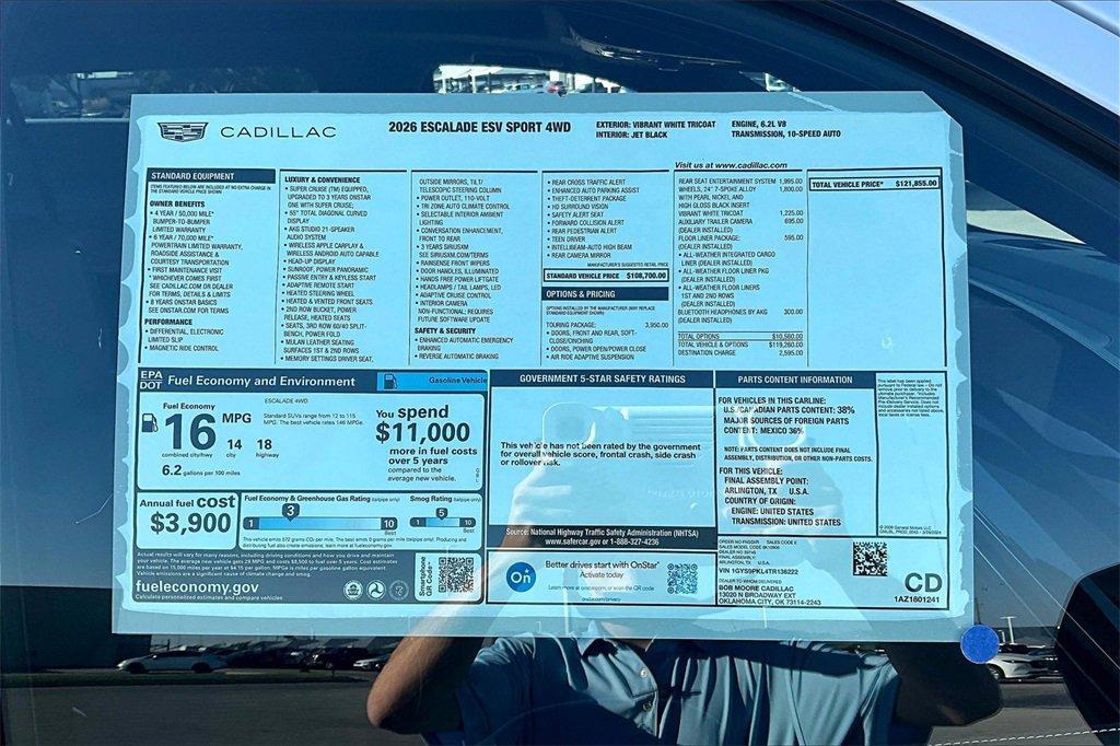 new 2026 Cadillac Escalade ESV car, priced at $121,855