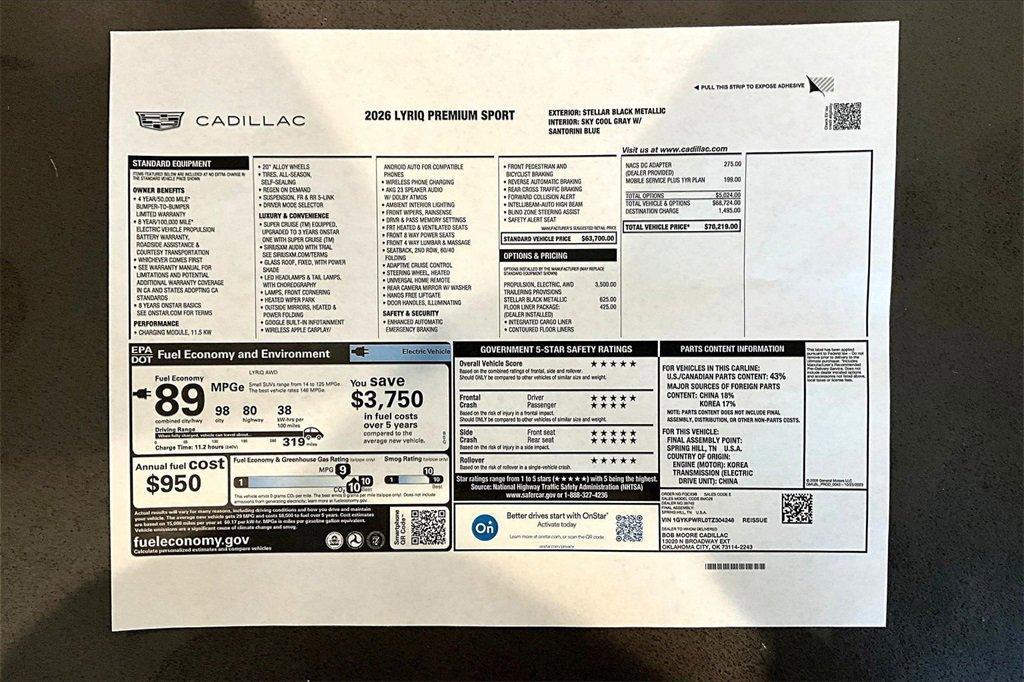 new 2026 Cadillac LYRIQ car, priced at $70,219