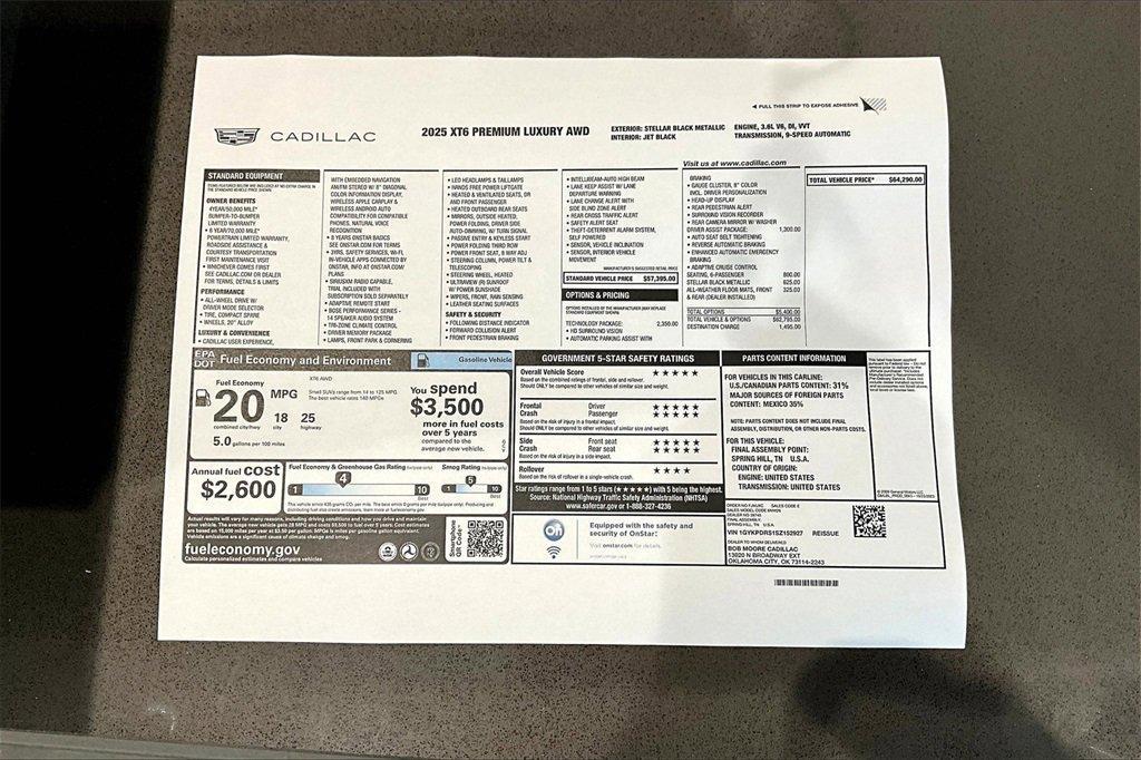 new 2025 Cadillac XT6 car, priced at $62,540