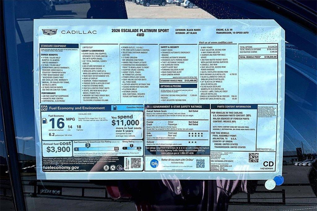 new 2026 Cadillac Escalade car, priced at $139,040