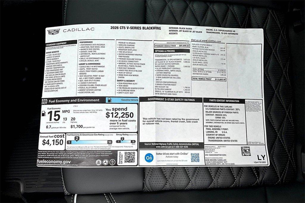 new 2026 Cadillac CT5-V car, priced at $113,655