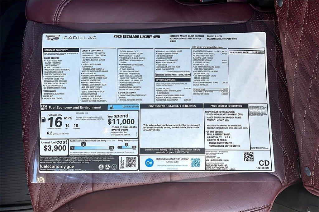 new 2026 Cadillac Escalade car, priced at $118,960