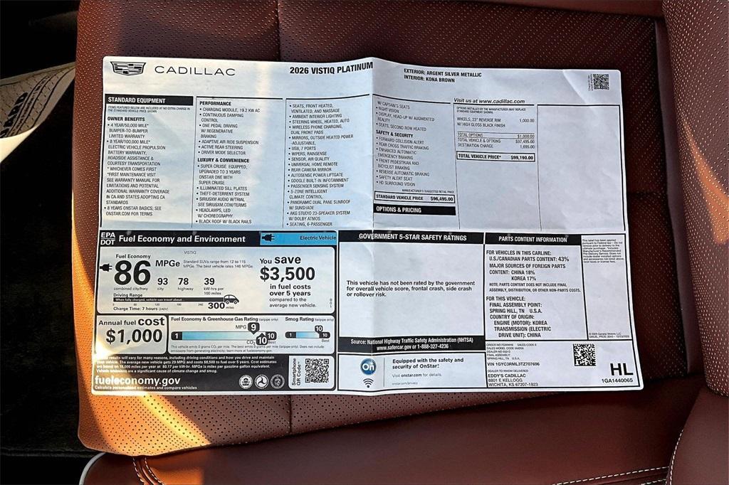 new 2026 Cadillac VISTIQ car, priced at $99,190