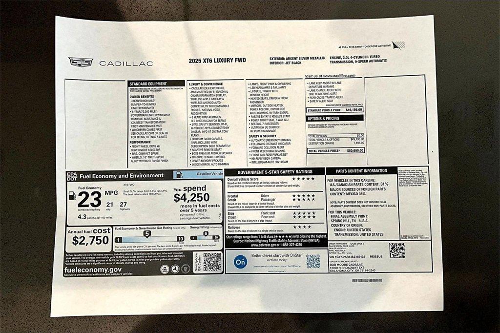new 2025 Cadillac XT6 car, priced at $48,940