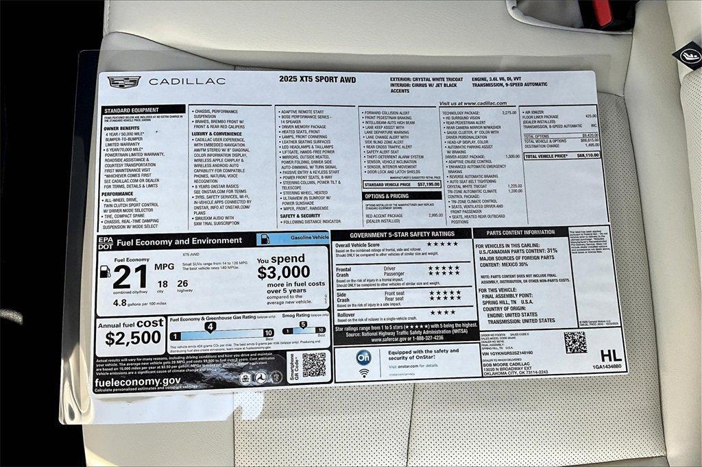 new 2025 Cadillac XT5 car, priced at $67,110