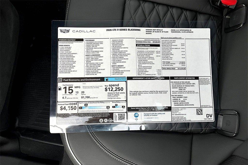 new 2026 Cadillac CT5-V car, priced at $114,475