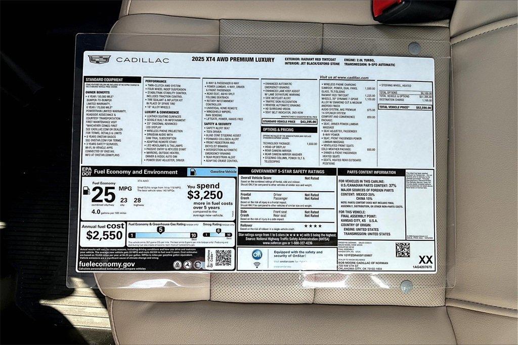 new 2025 Cadillac XT4 car, priced at $52,090