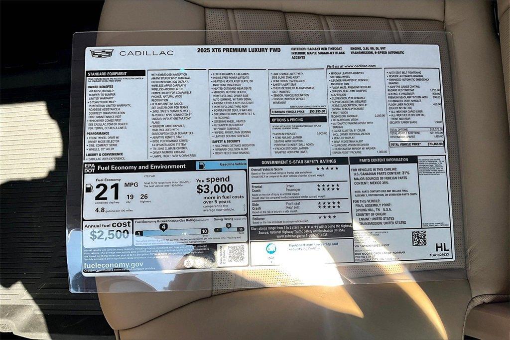 new 2025 Cadillac XT6 car, priced at $71,715
