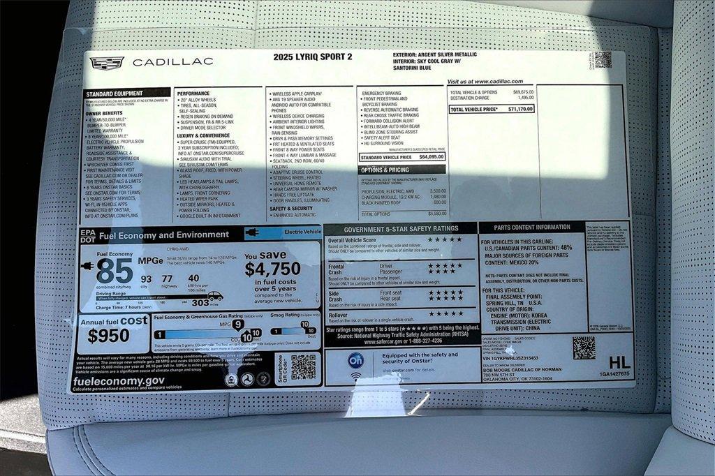 new 2025 Cadillac LYRIQ car, priced at $71,170