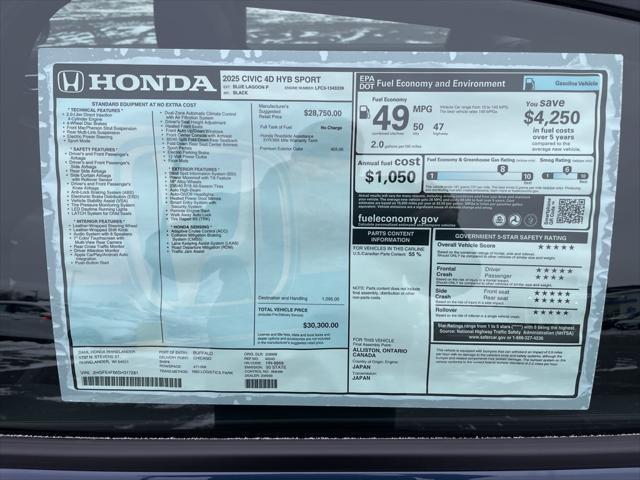 new 2025 Honda Civic car, priced at $29,300