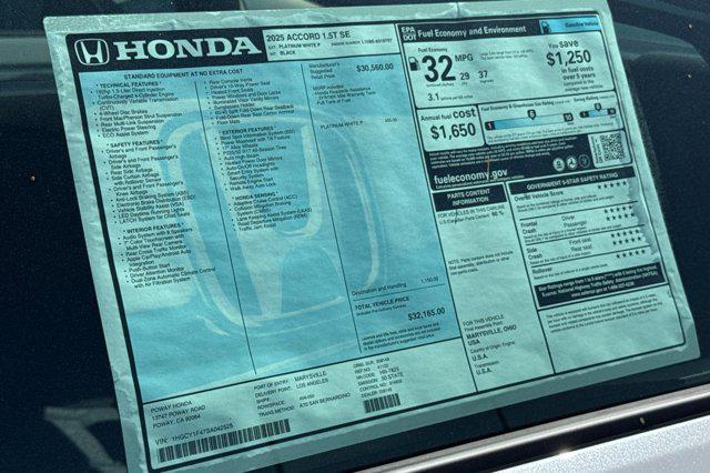 new 2025 Honda Accord car, priced at $32,165