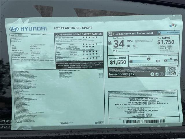 new 2025 Hyundai Elantra car, priced at $24,079