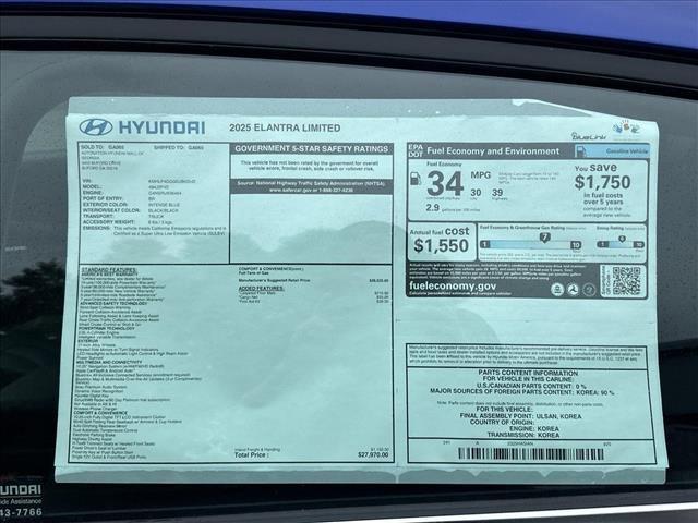 new 2025 Hyundai Elantra car, priced at $27,970