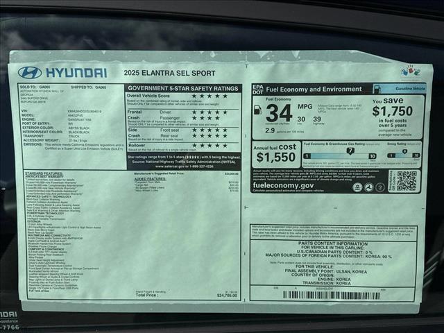 new 2025 Hyundai Elantra car, priced at $24,079