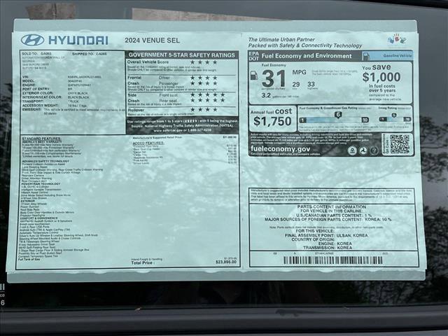 new 2024 Hyundai Venue car, priced at $23,895
