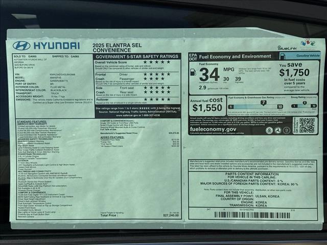 new 2025 Hyundai Elantra car, priced at $25,559