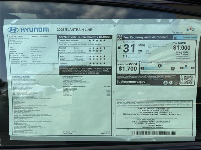 new 2025 Hyundai Elantra car, priced at $30,370