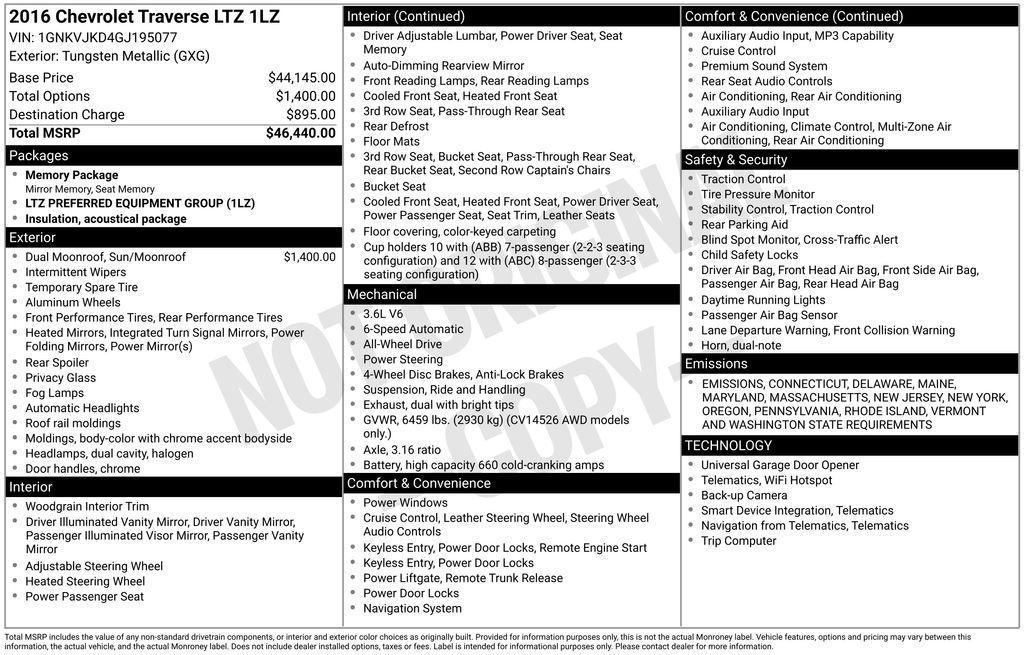 used 2016 Chevrolet Traverse car, priced at $8,980