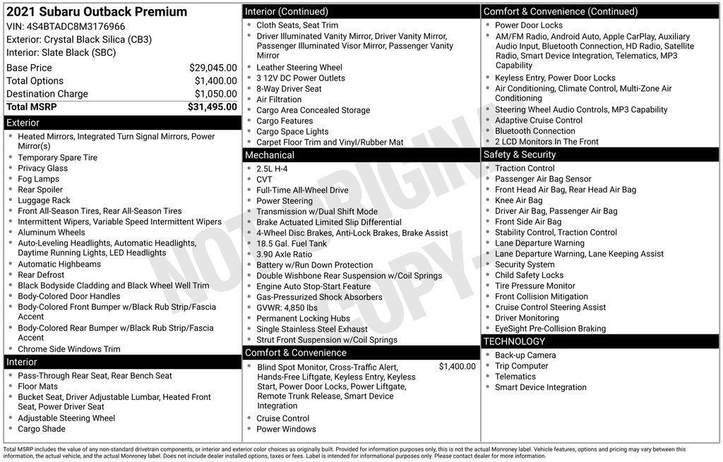 used 2021 Subaru Outback car, priced at $17,800