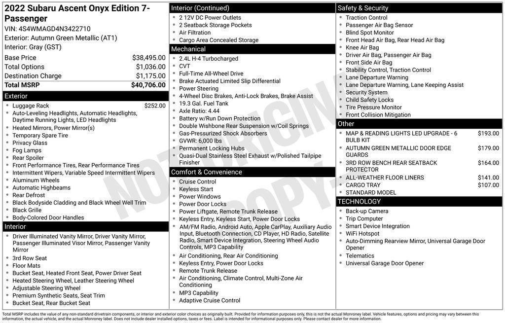 used 2022 Subaru Ascent car, priced at $28,700