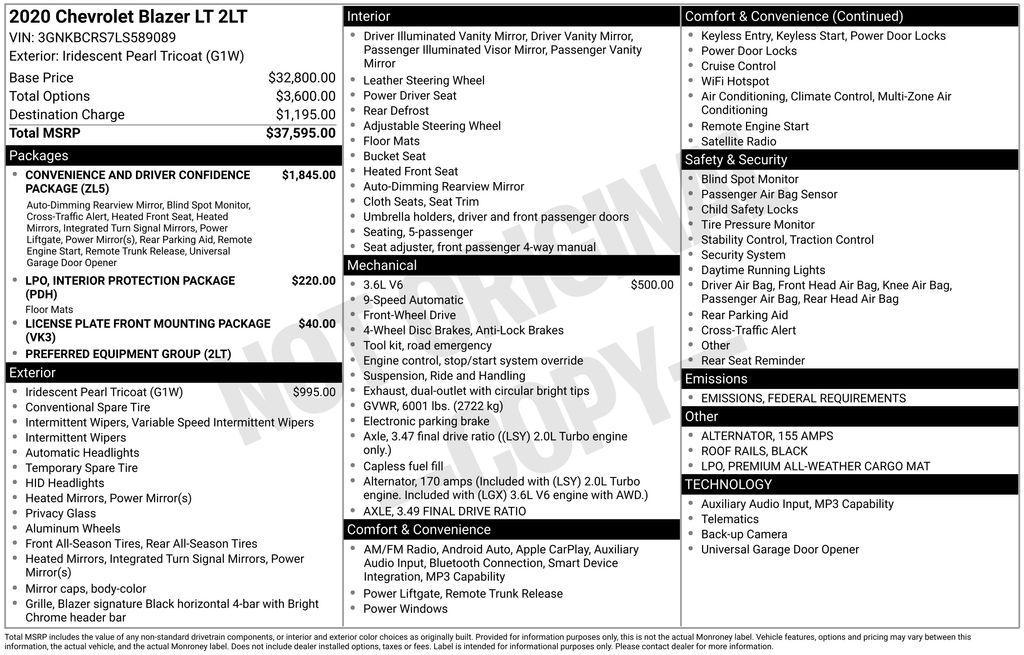 used 2020 Chevrolet Blazer car, priced at $18,900