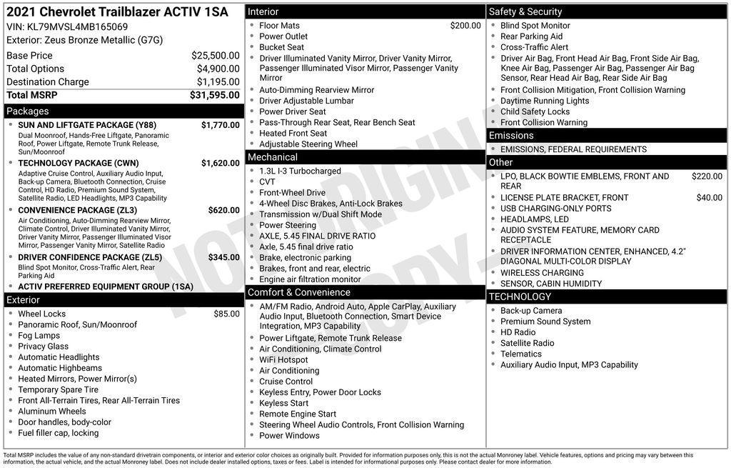 used 2021 Chevrolet TrailBlazer car, priced at $17,980