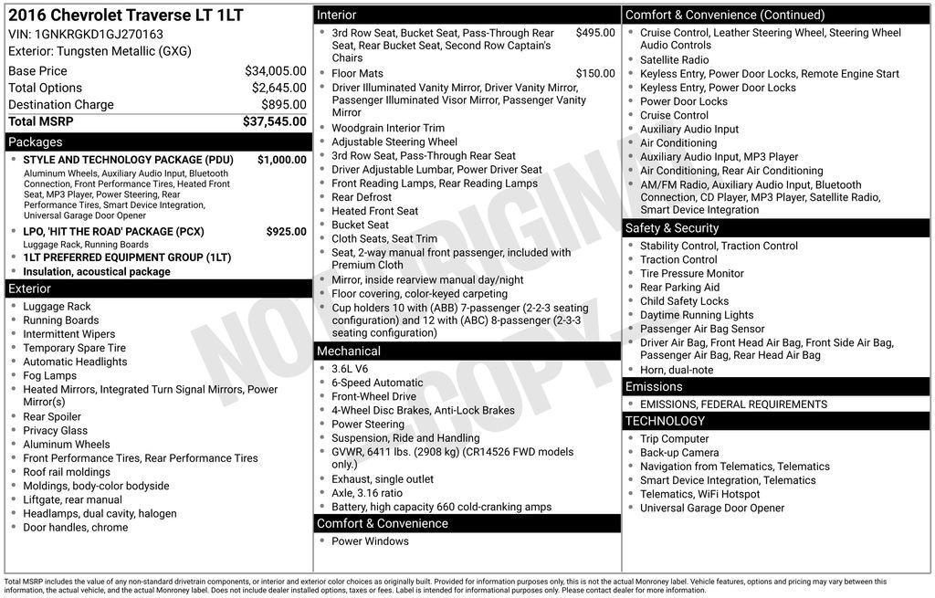 used 2016 Chevrolet Traverse car, priced at $8,800