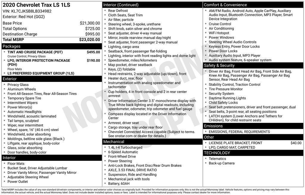 used 2020 Chevrolet Trax car, priced at $9,980