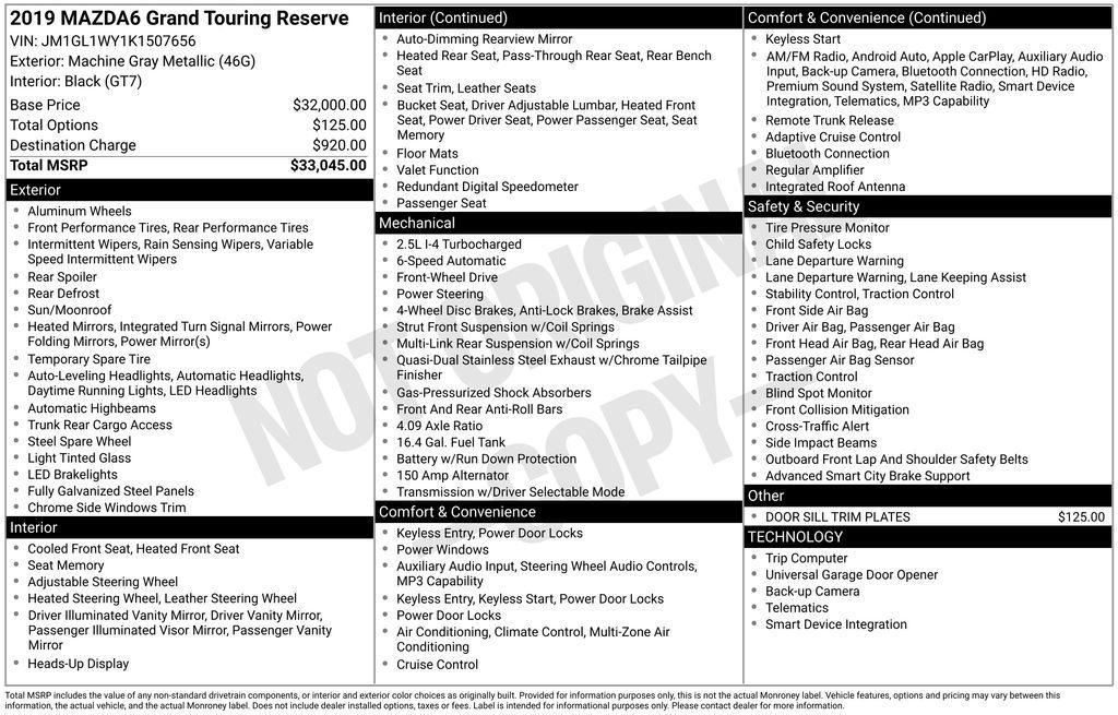 used 2019 Mazda Mazda6 car, priced at $21,999