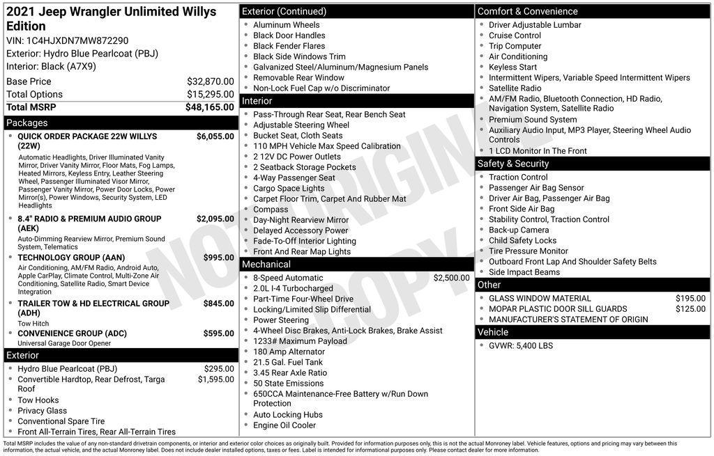 used 2021 Jeep Wrangler car, priced at $23,739