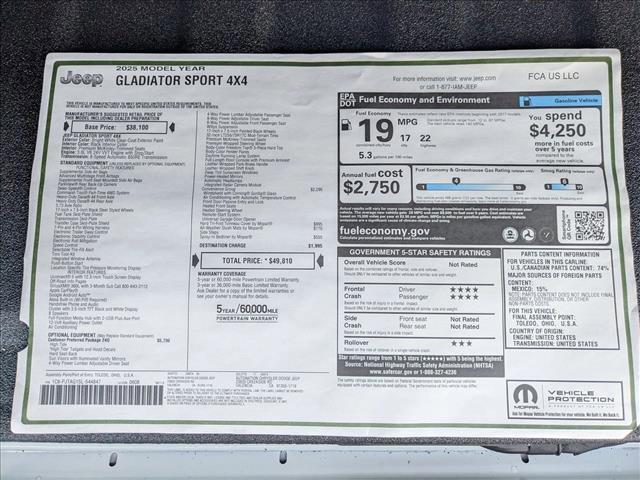 new 2025 Jeep Gladiator car, priced at $53,010