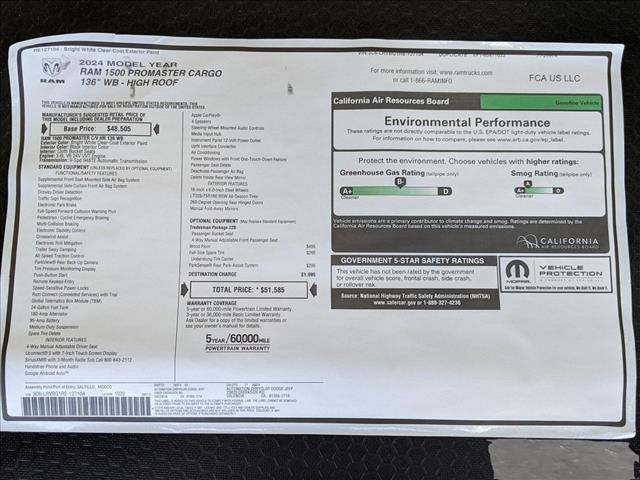 new 2024 Ram ProMaster 1500 car, priced at $44,995