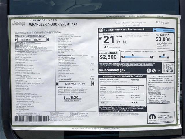new 2025 Jeep Wrangler car, priced at $38,936