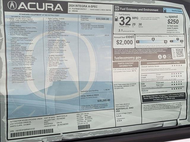 new 2024 Acura Integra car, priced at $33,965