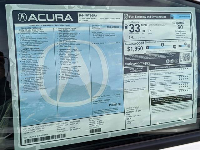 new 2024 Acura Integra car, priced at $32,507