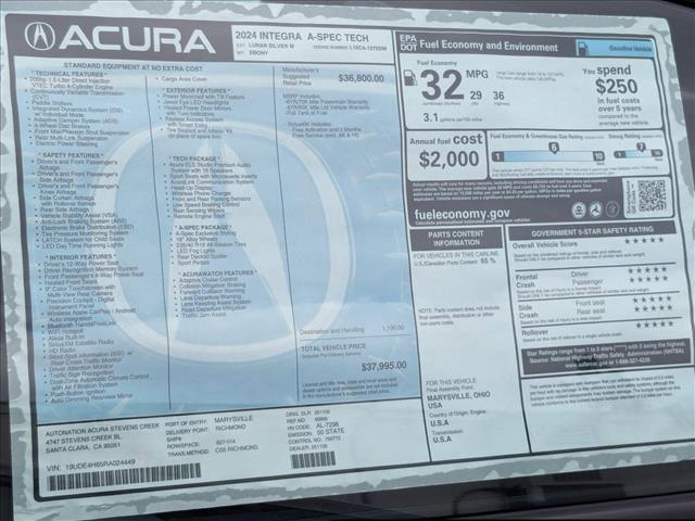 new 2024 Acura Integra car, priced at $37,995