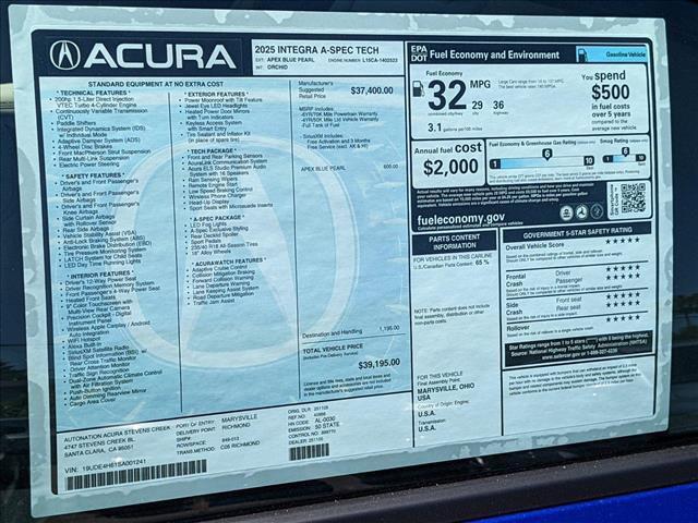 new 2025 Acura Integra car, priced at $39,195