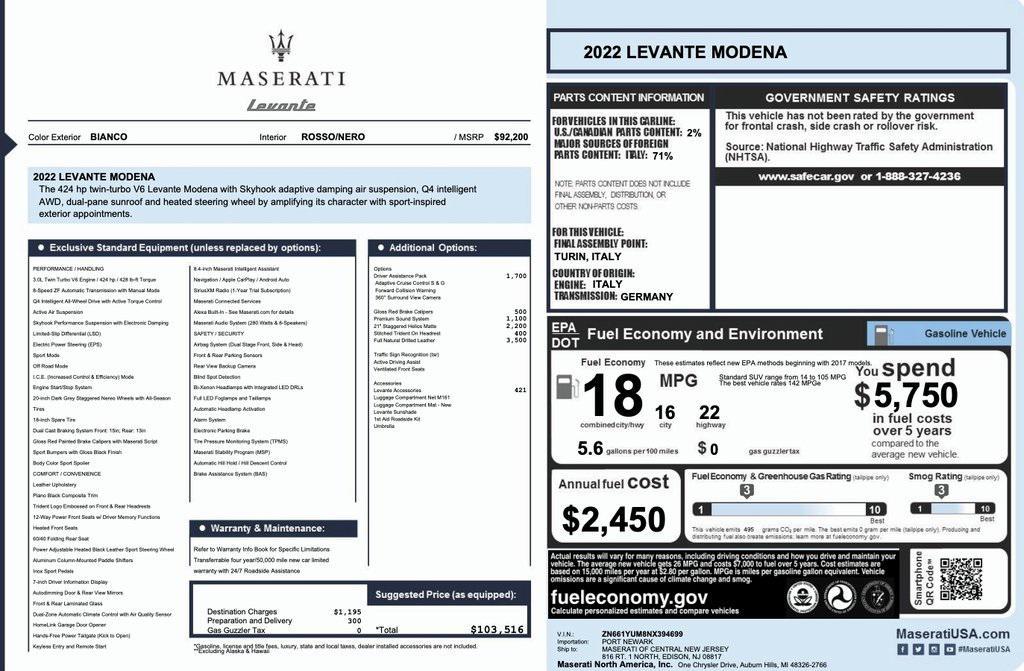 used 2022 Maserati Levante car, priced at $44,988