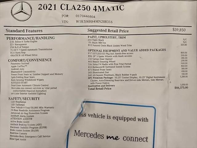 used 2021 Mercedes-Benz CLA 250 car, priced at $29,600