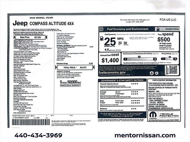 used 2022 Jeep Compass car, priced at $22,500