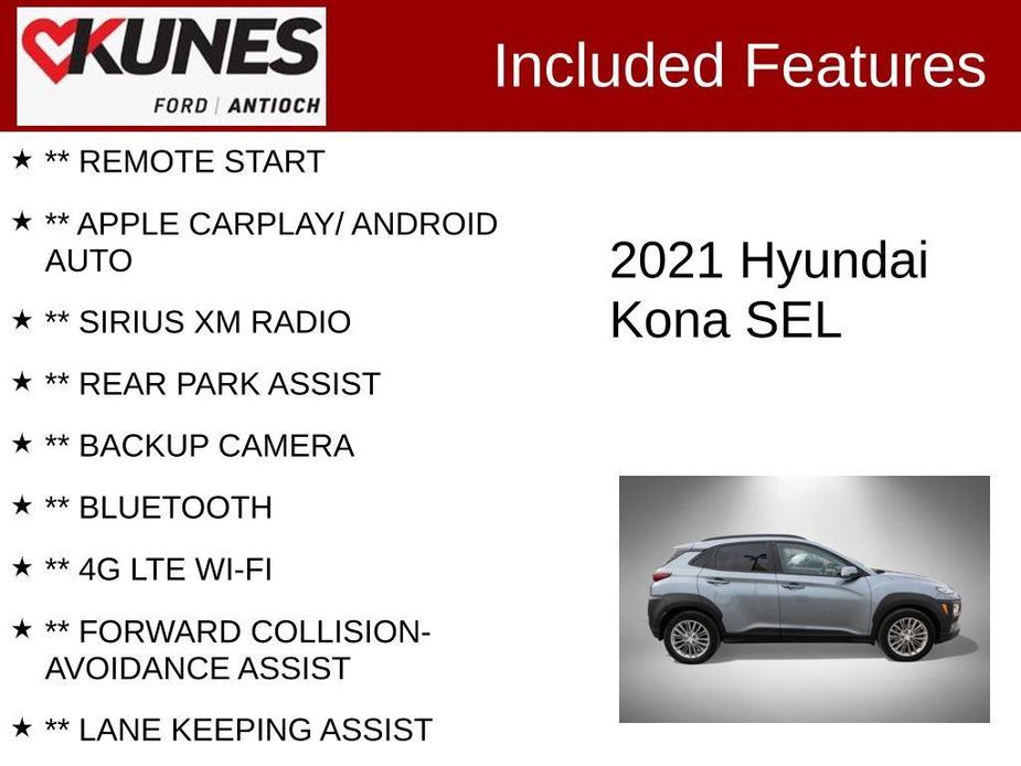 used 2021 Hyundai Kona car, priced at $17,675