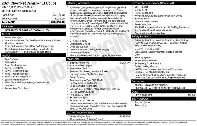 used 2021 Chevrolet Camaro car, priced at $21,761