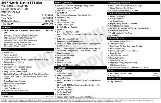 used 2017 Hyundai Elantra car, priced at $7,500