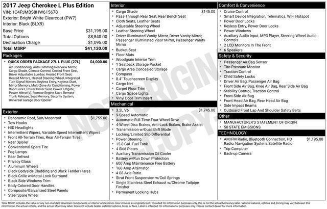 used 2017 Jeep Cherokee car, priced at $16,692