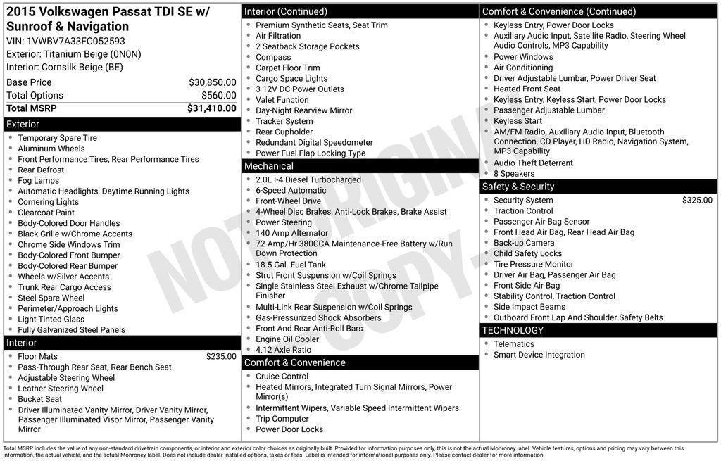 used 2015 Volkswagen Passat car, priced at $9,868
