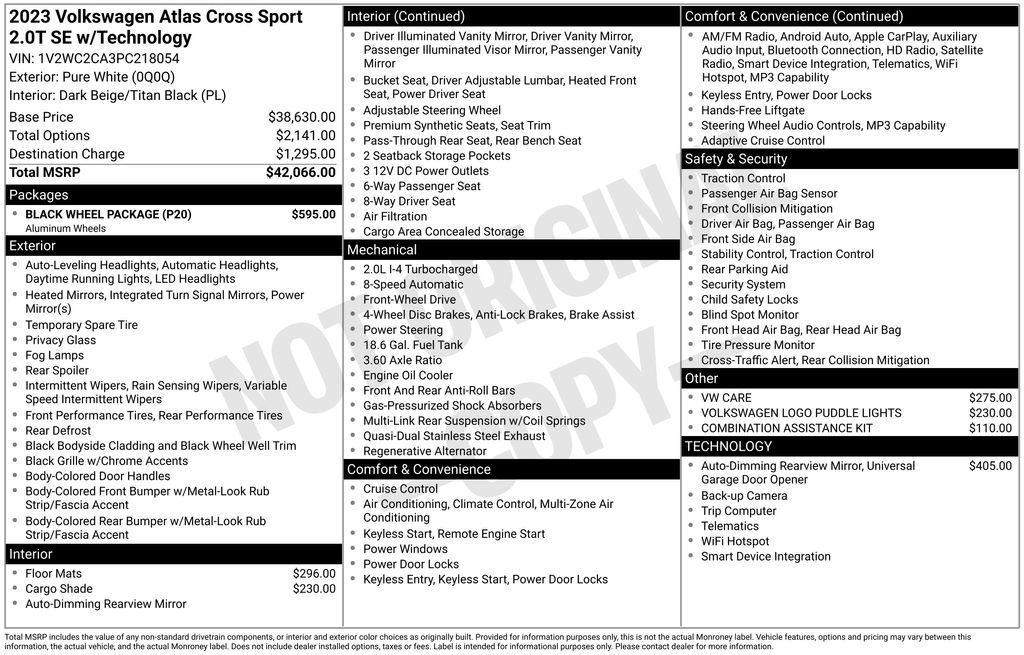 used 2023 Volkswagen Atlas Cross Sport car, priced at $27,000