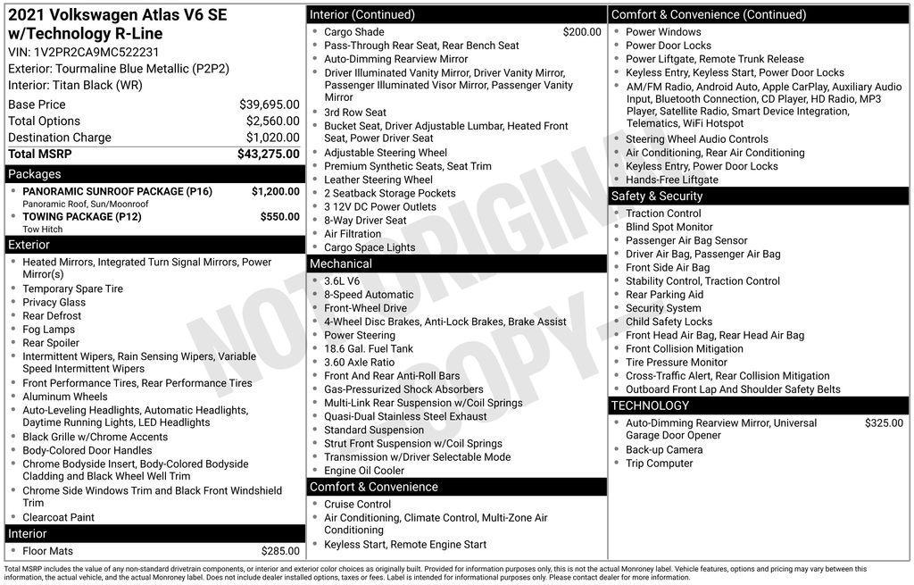 used 2021 Volkswagen Atlas car, priced at $28,200