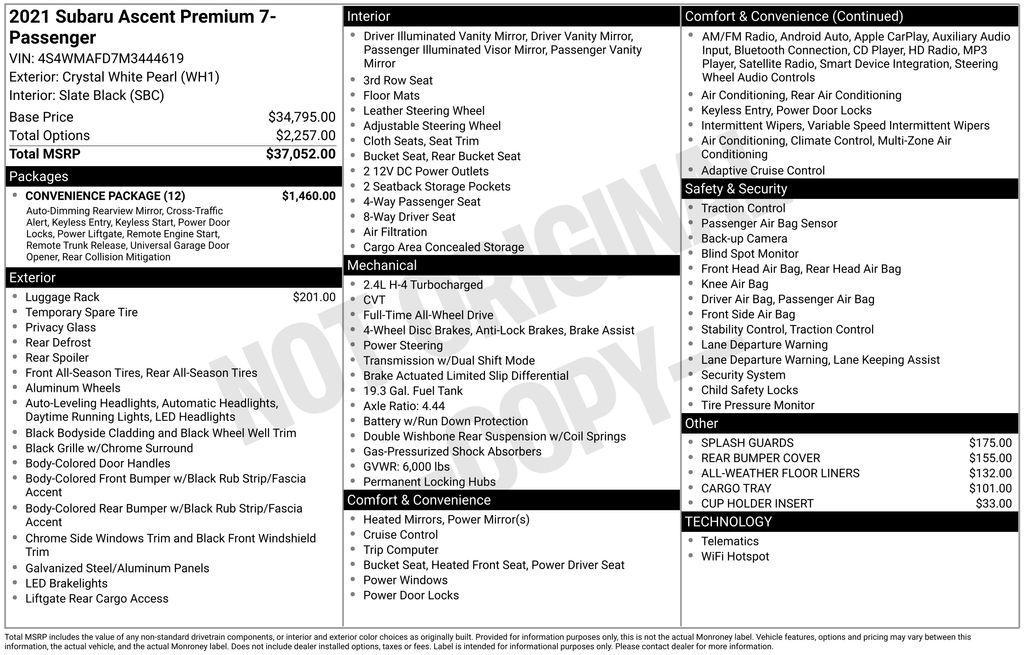 used 2021 Subaru Ascent car, priced at $24,799