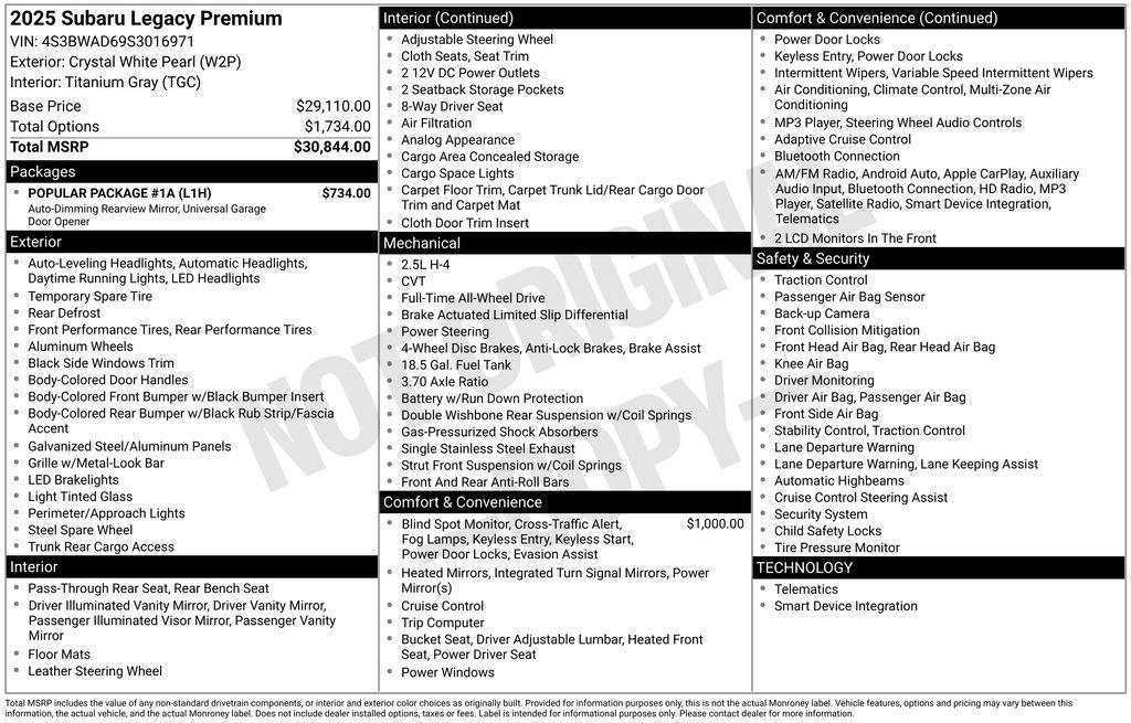 used 2025 Subaru Legacy car, priced at $26,500