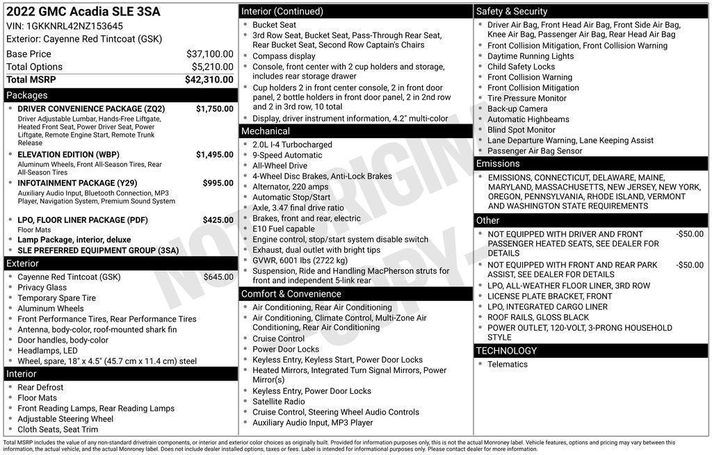 used 2022 GMC Acadia car, priced at $28,900